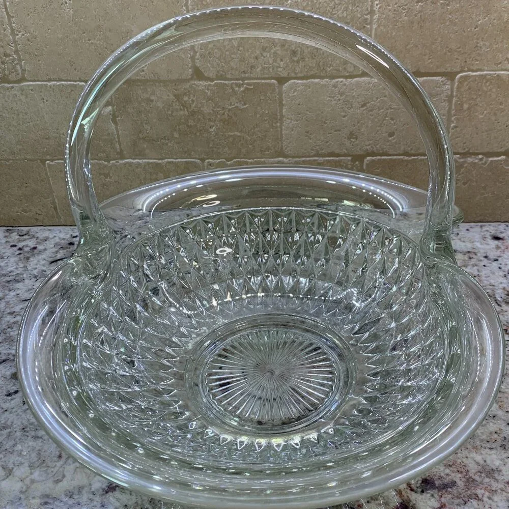 Vintage Tiara Glass Basket by Indiana in the Clear Diamond Point XLARGE